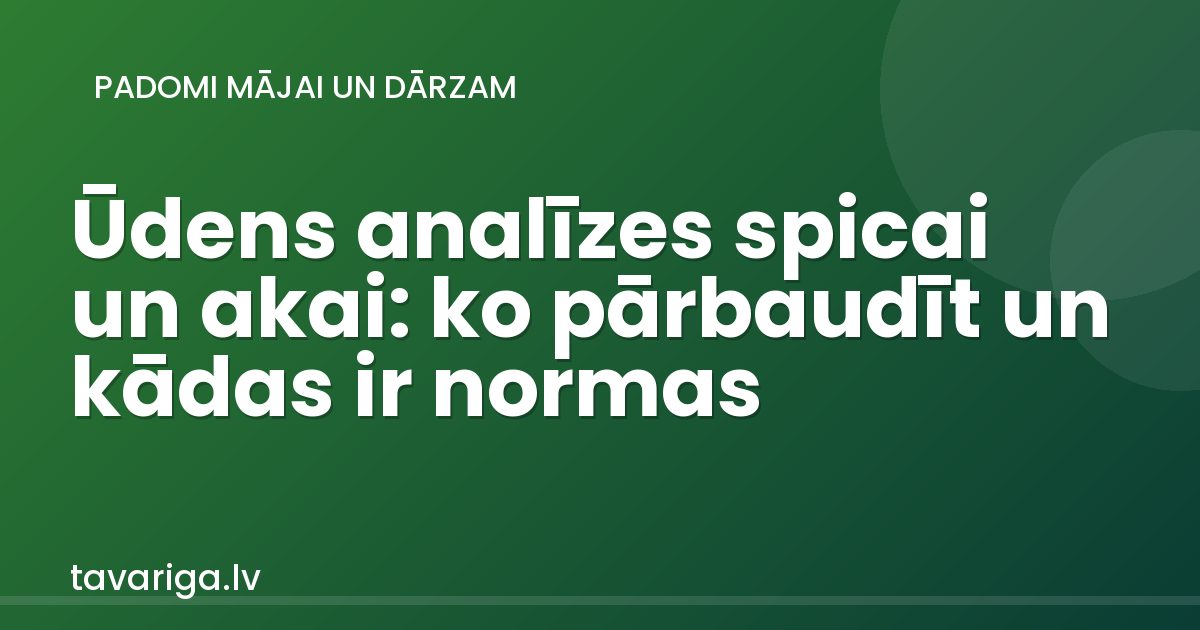 Ūdens analīzes spicai un akai: ko pārbaudīt un kādas ir normas